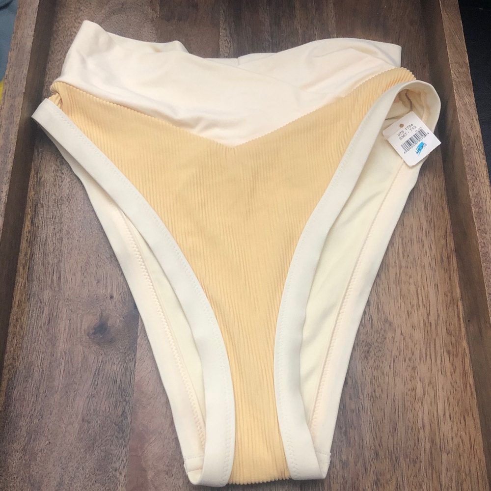 aerie Two-Tone Cream & Pale Yellow High-Cut Bikini Bottom